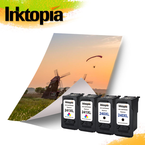 Inktopia 4 Pack Remanufactured Ink Cartridge Replacement for Canon PG 240XL and CL 241XL (2 Black,2 Tricolor) with Ink Level Indicator Used in Canon PIXMA 2120 2220 3120 3220 4120 4220 MX372 432 512