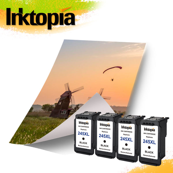 4 Pack Remanufactured Ink Cartridge Replacement for PG 245XL (4 Black) with Ink Level Indicator Used in Canon PIXMA iP2820 MG2420 MG2520 2920 MG2922 MG2924 MX492 MX490 Printer