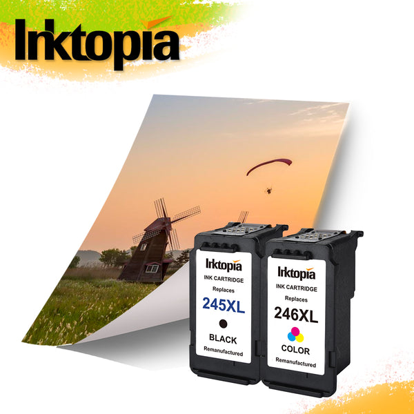 Inktopia 1 Combo Remanufactured Ink Cartridge Replacement for Canon PG 245XL and CL 246XL 245 XL 246 XL (1 Black 1 Color) with Ink Level Indicator Used in PIXMA iP2820 MG2420 MG2520 2920 MG2922 MG2924