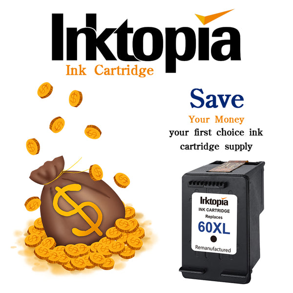 Inktopia Remanufactured Ink Cartridges Replacement for HP 60XL 60 XL Black High Yield (CC641WN) for HP Deskjet D2530 D2545 F2430 F4224 F4440 F4480 Envy 100 110 111 114 120 Photosmart C4640 C4650