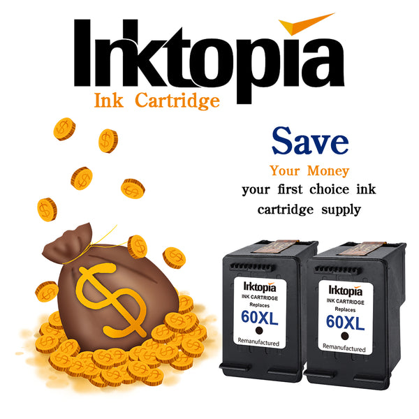 Inktopia Remanufactured Ink Cartridge Replacement for HP 60XL 60 XL High Yield D8J61BN CC641WN CC644WN (2 Black) 2 Pack for Photosmart C4680 D110 Deskjet D2680 F2430 F4210 Printer