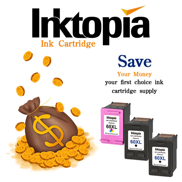 3 Pack Inktopia Remanufactured for HP 60XL 60 XL CC641WN CC644WN Ink Cartridge High Yield Ink Level Display for HP Envy 100 Envy 110 Envy 111 Printer (2 Black 1 Tri-Color)