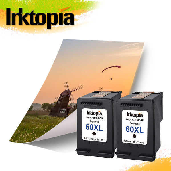 Inktopia Remanufactured Ink Cartridge Replacement for HP 60XL 60 XL High Yield D8J61BN CC641WN CC644WN (2 Black) 2 Pack for Photosmart C4680 D110 Deskjet D2680 F2430 F4210 Printer