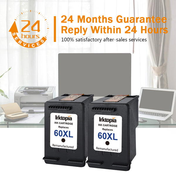 Inktopia Remanufactured Ink Cartridge Replacement for HP 60XL 60 XL High Yield D8J61BN CC641WN CC644WN (2 Black) 2 Pack for Photosmart C4680 D110 Deskjet D2680 F2430 F4210 Printer