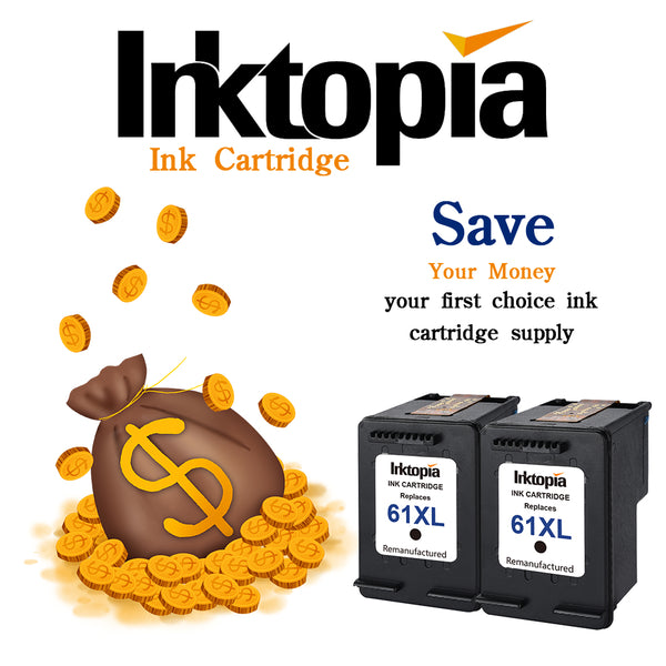 Inktopia Remanufactured Ink Cartridge Replacement for HP 61 XL 61XL (2 Black) CH563WN High Yield for HP Envy 4500 5530 5534 5535 OfficeJet 4635 4630 2620 Printer