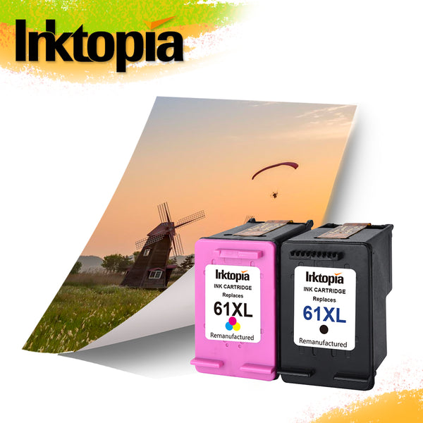 Inktopia Remanufactured for HP 61 Ink Cartridges High Yield 1 Black + 1 Tri-Color Ink Level Display for HP Envy 4500 5530 5534 HP Deskjet 1000 1512 2540 3050 3510 HP Officejet 4630 2620 4632 Printer