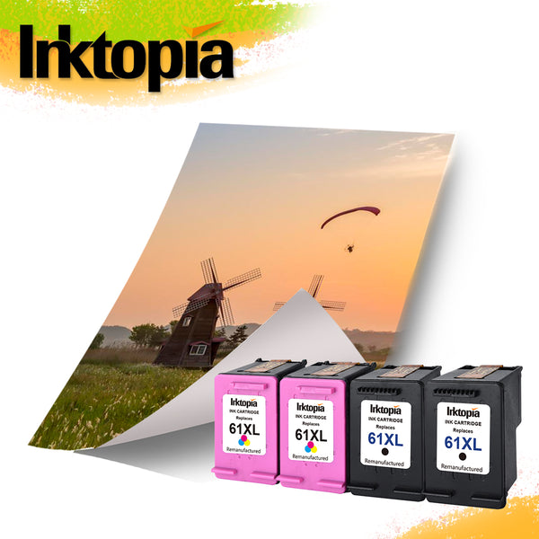 Inktopia Remanufactured Ink Cartridge Replacement for Hewlett Packard HP 61XL 61 XL High Yield CR258BN CH563WN CH564WN (2 Black, 2 Tri-Color) 4 Pack - with Ink Level