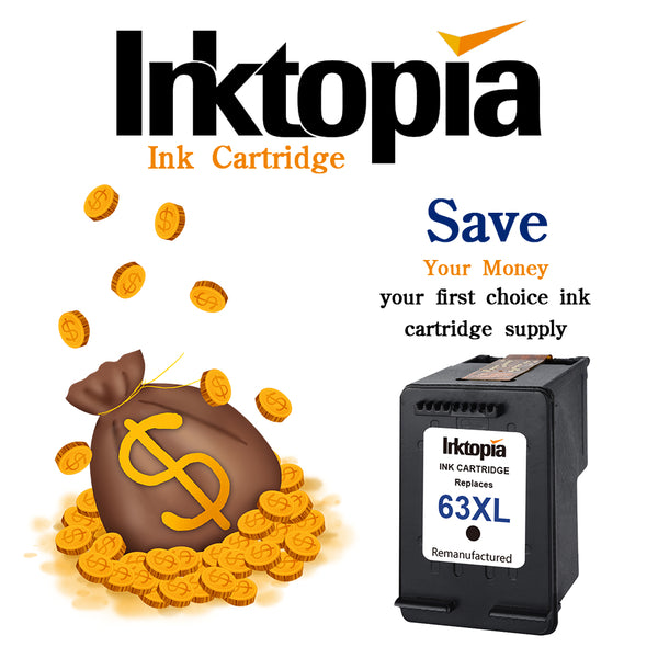 Inktopia Remanufactured for HP 63XL Ink Cartridges 1 Black, High Yield and Ink Level Display Used in HP Officejet 3830 3831 4650 for HP Envy 4512 4516 4520 Deskjet 1112 2130 3630 3633 3634 Printer