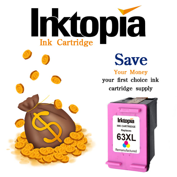 Inktopia Remanufactured Ink Cartridge for HP 63XL Updated Chip High Yield,1 Tri-color, Ink Level Display Used in Envy 4520 4516 Officejet 4650 3830 3831 4655 5255 5258 Deskjet 2130 1112 3630 3633 3634