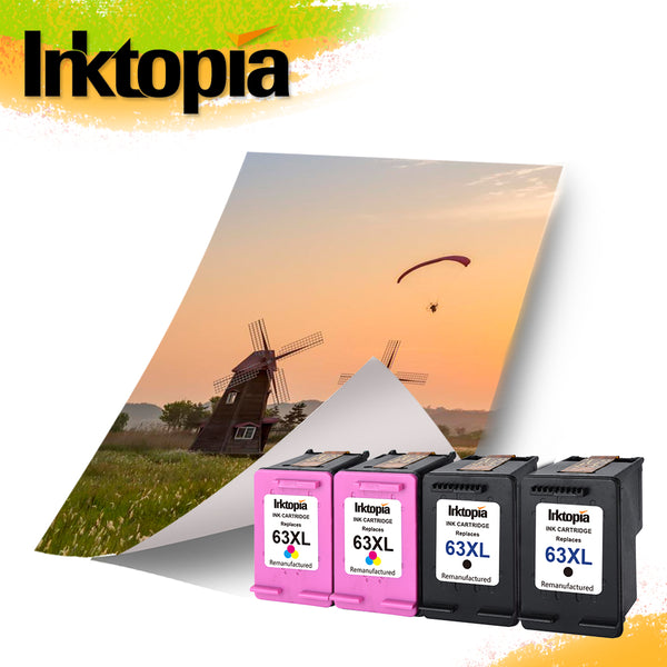 Inktopia Remanufactured Ink Cartridges Replacement for HP 63XL 63 XL Updated Chip 4 Packs Envy 4520 4526 Officejet 3830 4650 5255 5258 DeskJet 1110 1112 2130 2131 3632 Printer