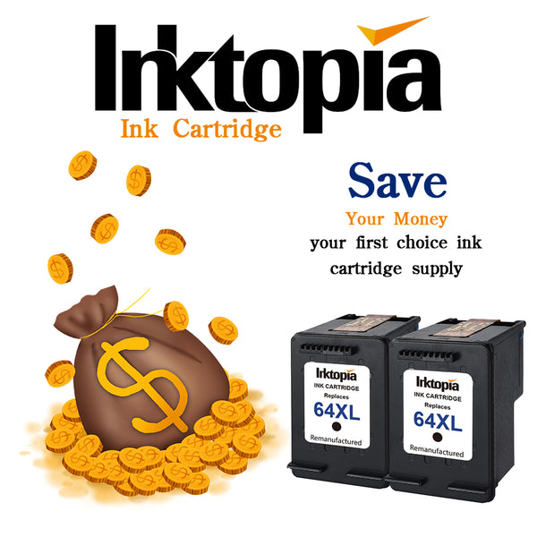 Inktopia Remanufactured Ink Cartridge Replacement for HP 64XL 64 XL for HP Envy Photo 6252 6255 6258 7155 7158 7164 7855 7858 7864 Printers (2 Black)