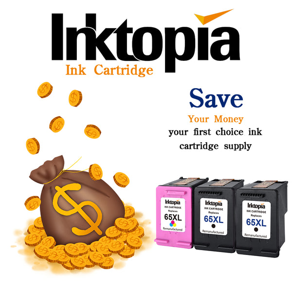 Inktopia Remanufactured for HP 65 XL 65XL Ink Cartridge High Yield, 2 Black and 1 Tri-Color, Use with HP Deskjet 3755 3752 3758 3732 3730 3721 3720 2624 2622 All-in-one Printer High Yield