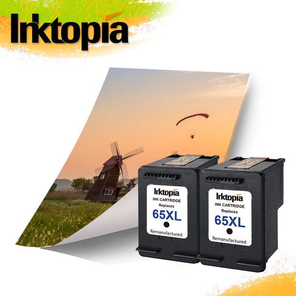 Inktopia Remanufactured Ink Cartridge Replacement for HP 65 XL 65XL High Yield N9K04AN (2 Black) Compatible for HP DeskJet 3755 2655 3758 3720 3721 3730 3732 3752 2642 All-in-one Printer