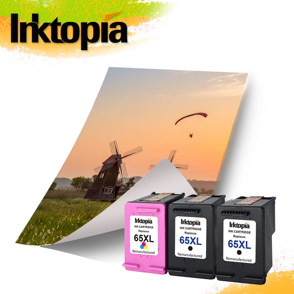 Inktopia Remanufactured for HP 65 XL 65XL Ink Cartridge High Yield, 2 Black and 1 Tri-Color, Use with HP Deskjet 3755 3752 3758 3732 3730 3721 3720 2624 2622 All-in-one Printer High Yield