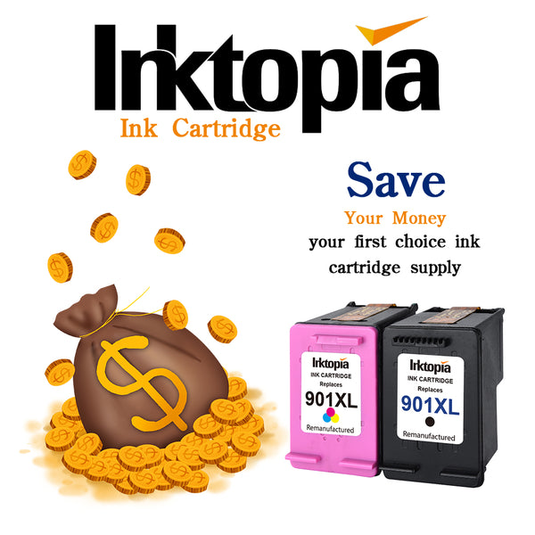 Inktopia Remanufactured Ink Cartridge for HP 901 XL 901XL High Yield Used in HP Officejet 4500 J4500 J4524 J4535 J4540 J4550 J4580 J4660 J4680 J4680C G510a G510g Printer (1 Black, 1 Tri-Color)