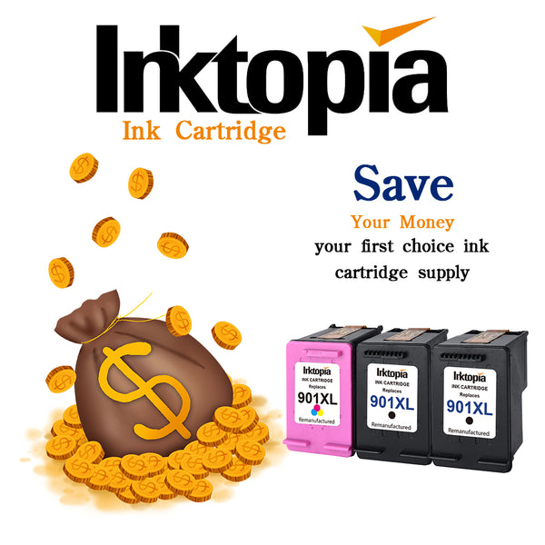 Inktopia Remanufactured Ink Cartridges for Hp 901XL 901 XL (2 Black, 1 Color) Use with HP Officejet 4500 J4500 J4524 J4540 J4550 J4580 J4624 J4640 J4660 J4680 J4680C Printer Ink Level Display