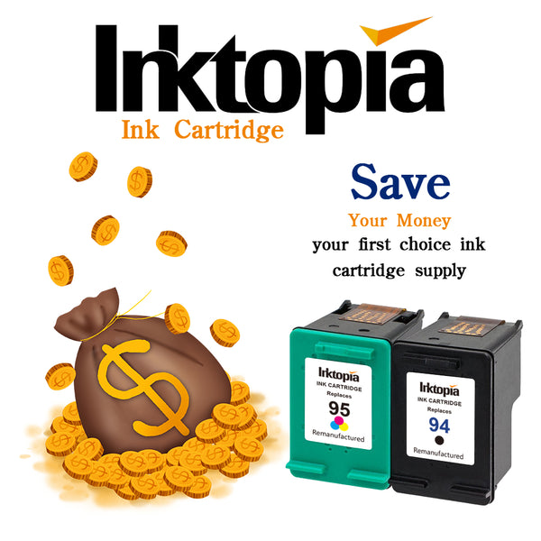 Inktopia Remanufactured Ink Cartridges Replacement for HP 94 and HP 95 C9354BN C8765WN C8766WN for HP Officejet 150 100 H470 9800 7310 7210, Deskjet 460, PSC 1610 2355, 2 Pack (1 Black, 1 Tri-Color)