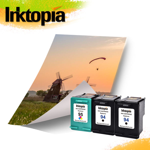 Inktopia 94 95 Remanufactured Ink Cartridge Replacement for HP 94 and HP 95 C9354BN C8765WN C8766WN (2 Black, 1 Tri-Color) 3 Pack