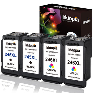 2 Set Remanufactured Ink Cartridge Replacement for PG 245XL and CL 246XL (2 Black 2 Tri-Color) with Ink Level Indicator Used in Canon PIXMA iP2820 MG2420 MG2520 2920 MG2922 MG2924 MX492 MX490 Printer