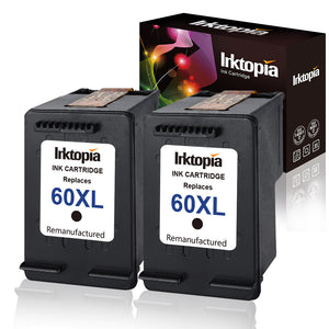 Inktopia Remanufactured Ink Cartridge Replacement for HP 60XL 60 XL High Yield D8J61BN CC641WN CC644WN (2 Black) 2 Pack for Photosmart C4680 D110 Deskjet D2680 F2430 F4210 Printer