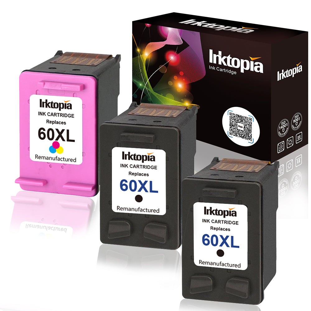 3 Pack Inktopia Remanufactured for HP 60XL 60 XL CC641WN CC644WN Ink Cartridge High Yield Ink Level Display for HP Envy 100 Envy 110 Envy 111 Printer (2 Black 1 Tri-Color)