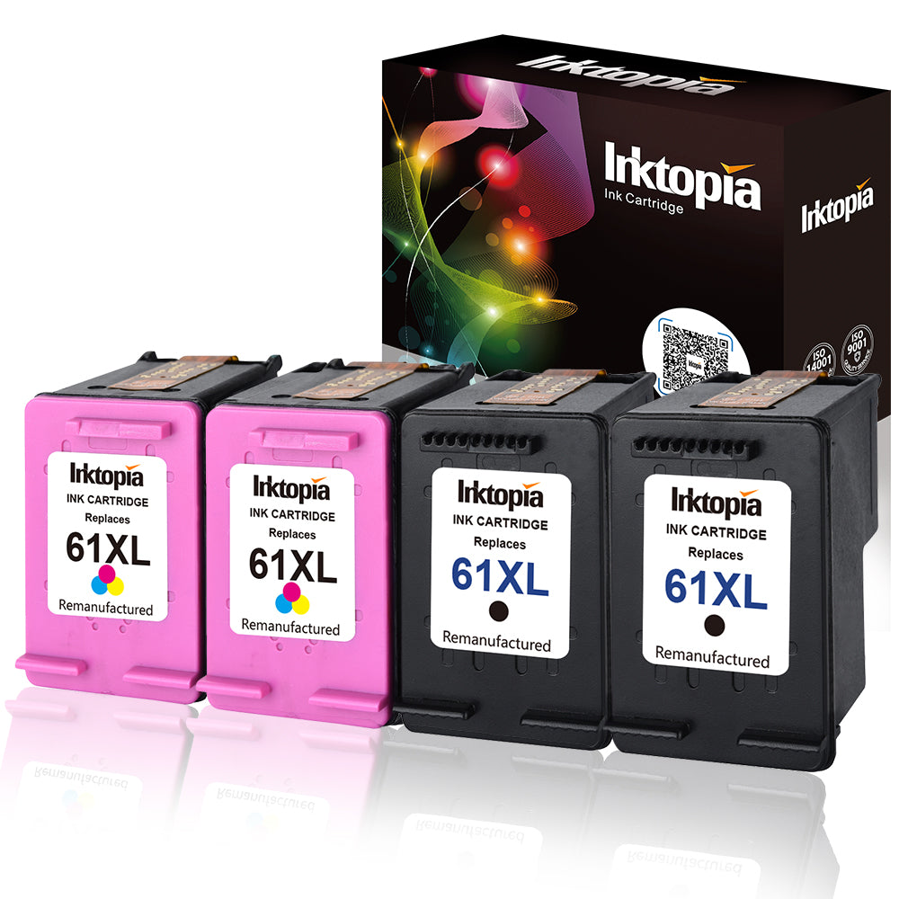 Inktopia Remanufactured Ink Cartridge Replacement for Hewlett Packard HP 61XL 61 XL High Yield CR258BN CH563WN CH564WN (2 Black, 2 Tri-Color) 4 Pack - with Ink Level
