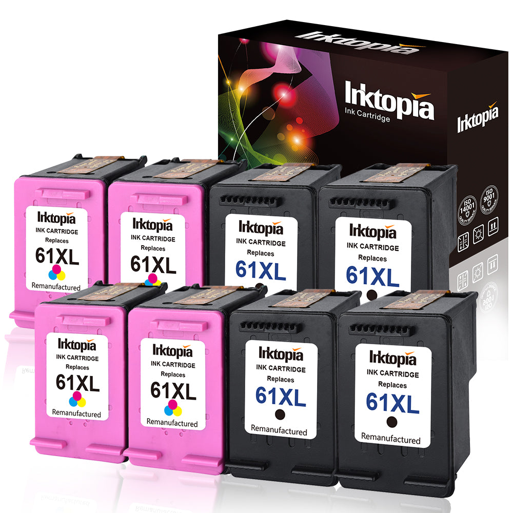 Inktopia Remanufactured Ink Cartridge Replacement for HP 61XL 61 XL (4 Black, 4 Color) Used with HP Envy 4500 5530 5535 Deskjet 2540 1010 Officejet 4632 4634