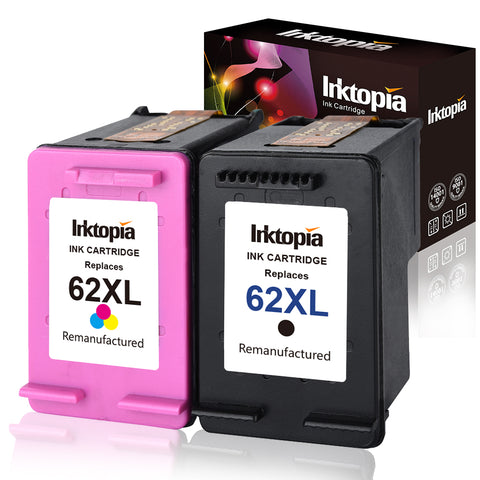 Inktopia Remanufactured Replacement for HP 62XL 62 XL (1 Black,1 Tri color) Ink Cartridges High Yield for HP ENVY 5540 5541 5542 5543 5544 5545 5547 5548 5549 5640 Officejet 200 250 258 Show Ink Level