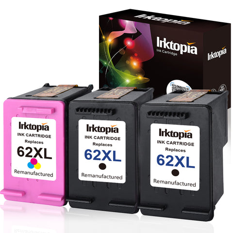 Inktopia Remanufactured for HP 62XL 62 XL Ink Cartridge (2 Black 1Tricolor) Used in HP Envy 5540 5660 5643 5640 7640 HP Officejet 5740 5742 5745 for HP OfficeJet 200 250 Mobile Printer High Yield