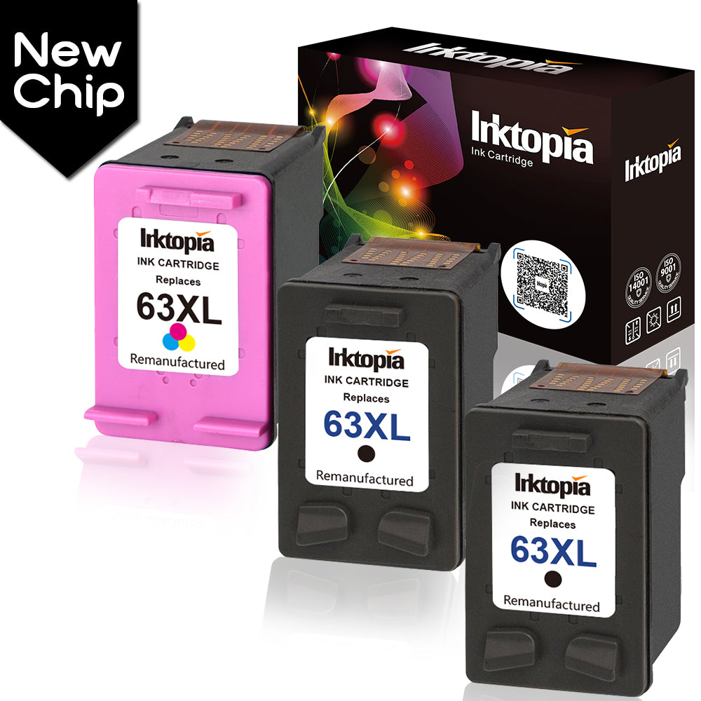 Inktopia 3 Remanufactured Ink Cartridge for HP 63XL 63 XL High Yield for Envy 4512 4520 Deskjet 3632 2130 2132 1110 1111 3636 3637 1112 3630 3634 OfficeJet 3830 3833 4650 4652 4655 2 Black,1 Tri Color