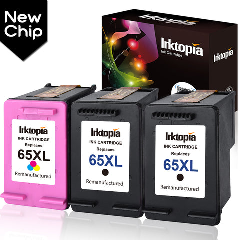 Inktopia Remanufactured for HP 65 XL 65XL Ink Cartridge High Yield, 2 Black and 1 Tri-Color, Use with HP Deskjet 3755 3752 3758 3732 3730 3721 3720 2624 2622 All-in-one Printer High Yield