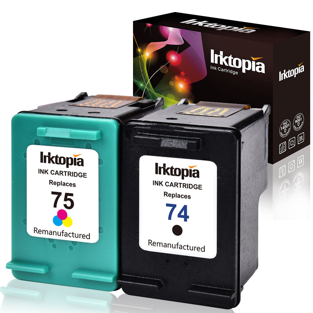 Remanufactured High Yield Ink Cartridge Replacement for HP 74 & 75 CC659FN CB335WN CB337WN (1 Black and 1 Tricolor Normal) Officejet J6480 Deskjet D4260 D4360 Ink Printer