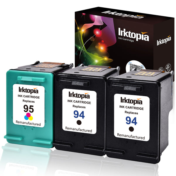 Inktopia 94 95 Remanufactured Ink Cartridge Replacement for HP 94 and HP 95 C9354BN C8765WN C8766WN (2 Black, 1 Tri-Color) 3 Pack