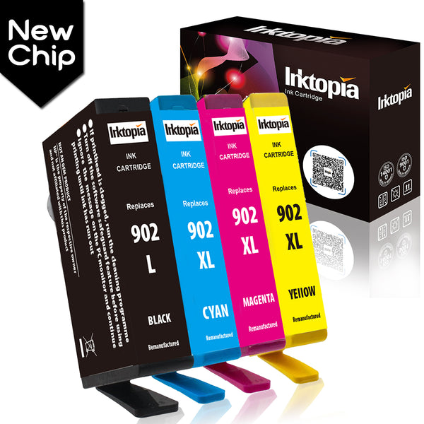 Inktopia Remanufactured Ink Cartridge Replacement for HP 902XL 902L 902 XL 902 L (Black, Cyan, Magenta, Yellow, 4-Pack)